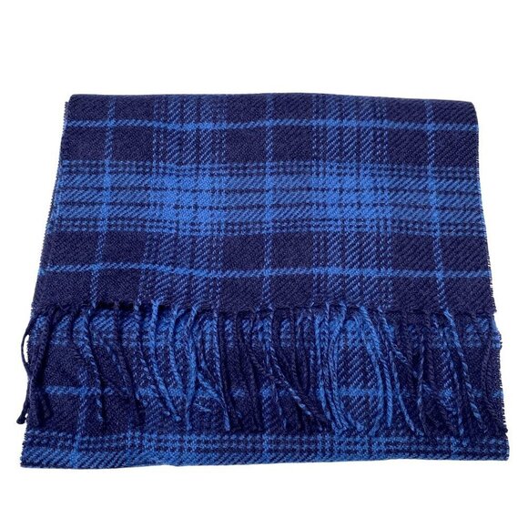 GAP Blue Plaid Scarf Acrylic Wool Blend Fringe Oblong Muffler 11.5x70" - Picture 8 of 11